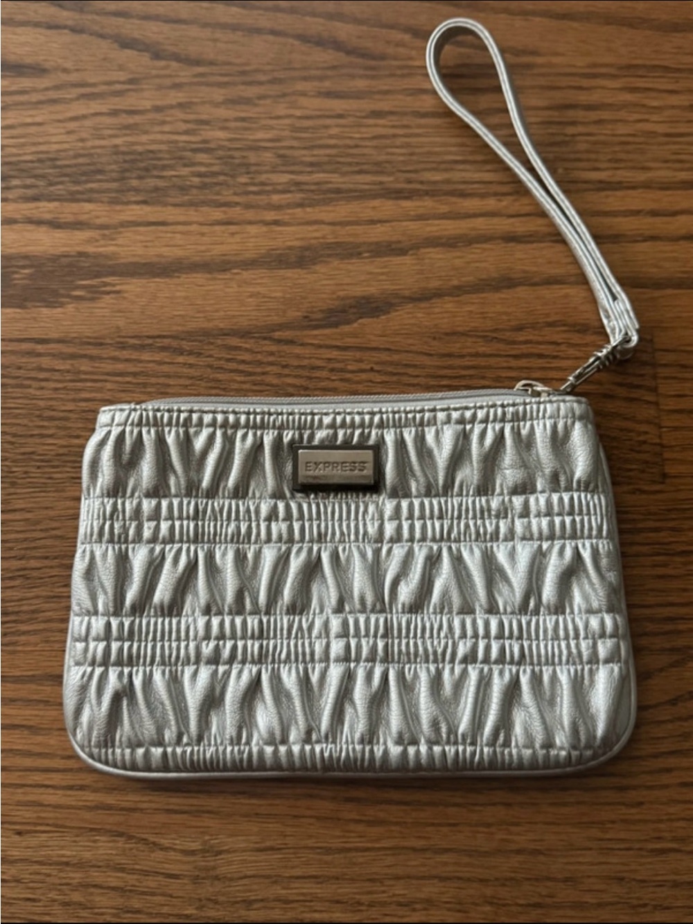 Express Metallic Silver Quilted Wristlet Clutch